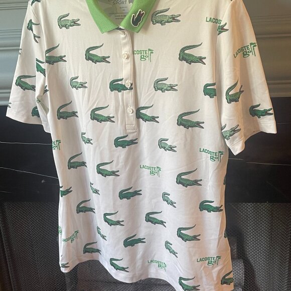 Lacoste Women's Golf Slim-Fit All-Over Crocodile Print Polo Shirt White Size 38 - Picture 4 of 6